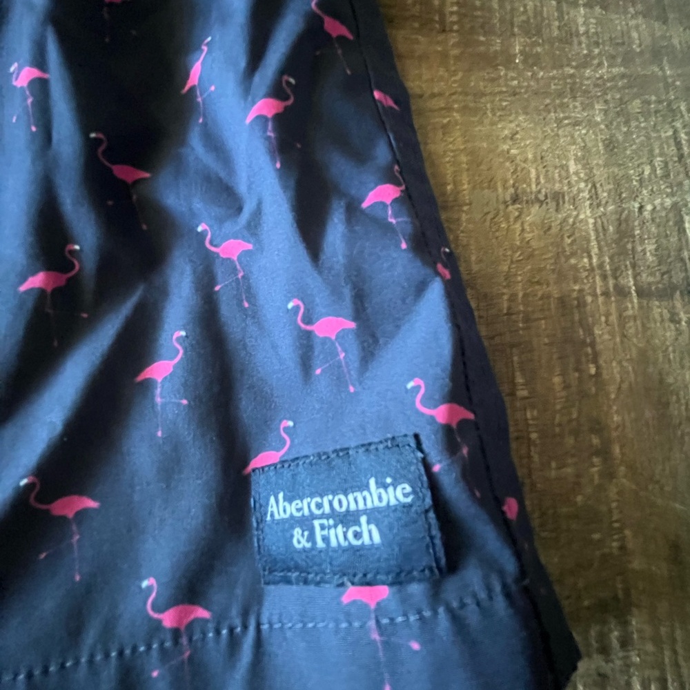 Abercrombie & Fitch Navy Flamingo Patterned Swim Trunks